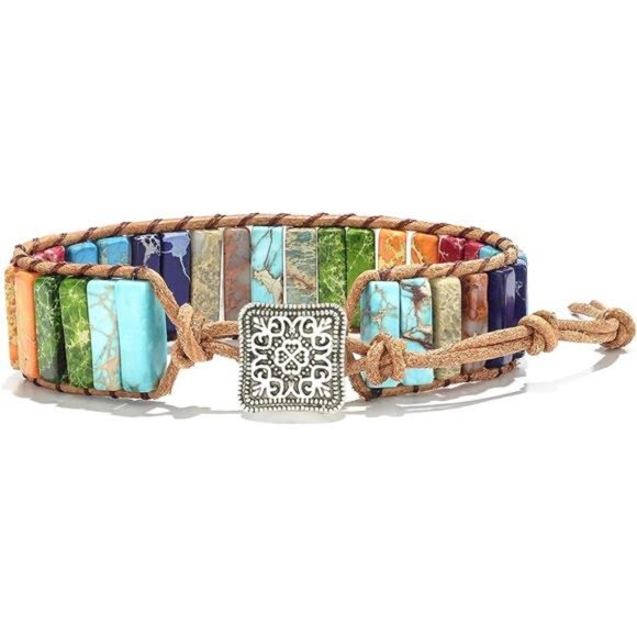 YGLINE 7 Chakra Bracelet - Real Stones & Leather Wrap Healing Jewelry For Women & Men - View #9